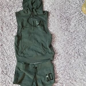 Victoria's Secret Gray Sleeveless Hoodie and Shorts Set